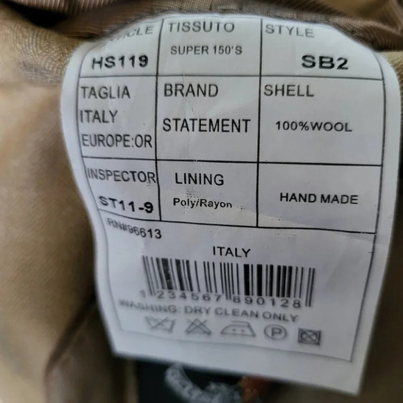 Men's 3pc Suit by Statement Italy (Style - SB2 size 42R/36R) - Picture 12 of 13